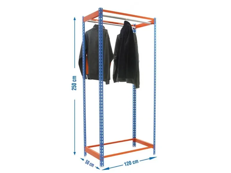 PROREGAL Kleiderstangenregal Metal Einzel HxBxT 250 x 120 x 50 cm Blau/Orange Kleiderständer Garderobe Klamottenregal Stangenregal Regal