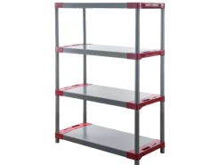 PROREGAL Kunststoffregal Grey Bear Low HxBxT 138 x 120 x 46 cm Fachlast 120 kg Grau/Rot