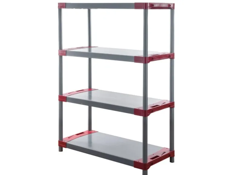 PROREGAL Kunststoffregal Grey Bear Low HxBxT 138 x 120 x 46 cm Fachlast 120 kg Grau/Rot