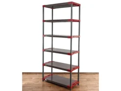PROREGAL Kunststoffregal Grey Bear Extra-Tall HxBxT 220 x 90 x 46 cm Fachlast 120 kg Grau/Rot