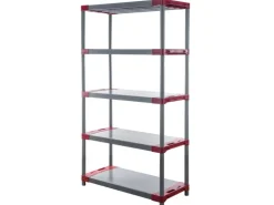 PROREGAL Kunststoffregal Grey Bear Tall HxBxT 180 x 110 x 46 cm Fachlast 120 kg Grau/Rot