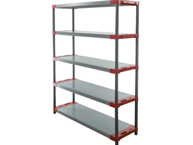 PROREGAL Kunststoffregal Grey Bear Tall HxBxT 180 x 140 x 46 cm Fachlast 70 kg Grau/Rot