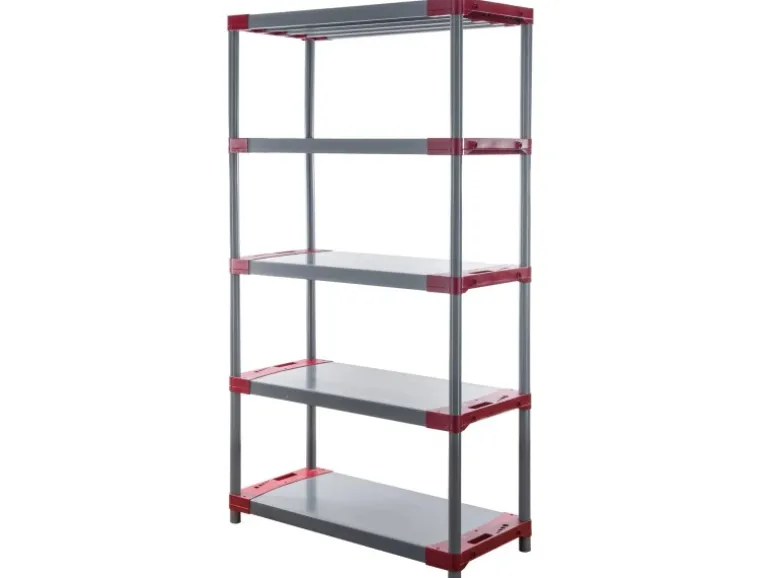 PROREGAL Kunststoffregal Grey Bear Tall HxBxT 180 x 120 x 46 cm Fachlast 120 kg Grau/Rot
