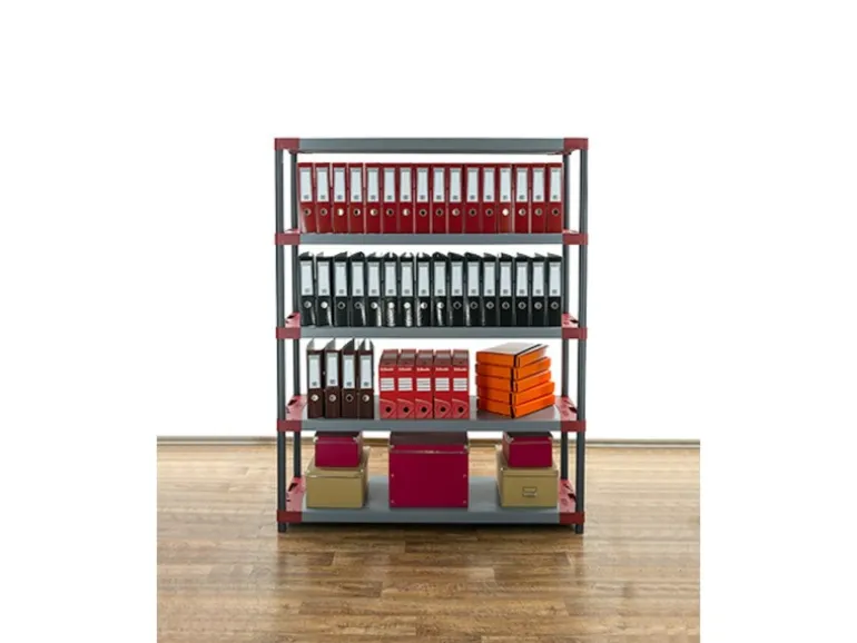PROREGAL Kunststoffregal Big Grey Bear Tall HxBxT 180 x 130 x 46 cm Fachlast 120 kg Grau/Rot