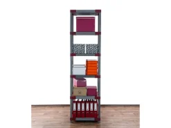 PROREGAL Kunststoffregal Grey Bear Extra-Tall HxBxT 220 x 70 x 46 cm Fachlast 120 kg Grau/Rot