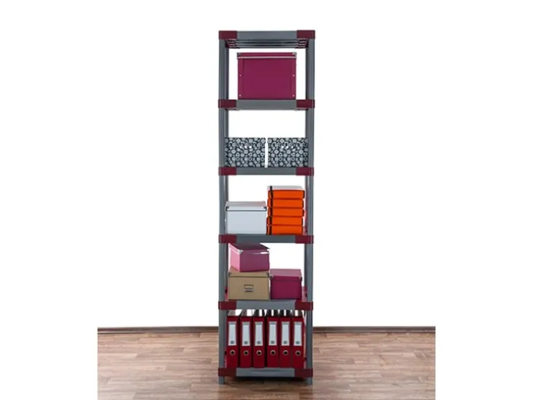 PROREGAL Kunststoffregal Grey Bear Extra-Tall HxBxT 220 x 70 x 46 cm Fachlast 120 kg Grau/Rot