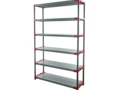 PROREGAL Kunststoffregal Grey Bear Extra-Tall HxBxT 220 x 130 x 46 cm Fachlast 70 kg Grau/Rot