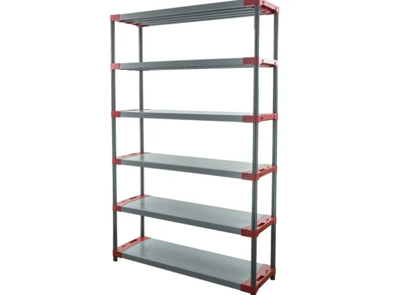 PROREGAL Kunststoffregal Big Grey Bear Extra-Tall HxBxT 220 x 150 x 46 cm Fachlast 120 kg Grau/Rot