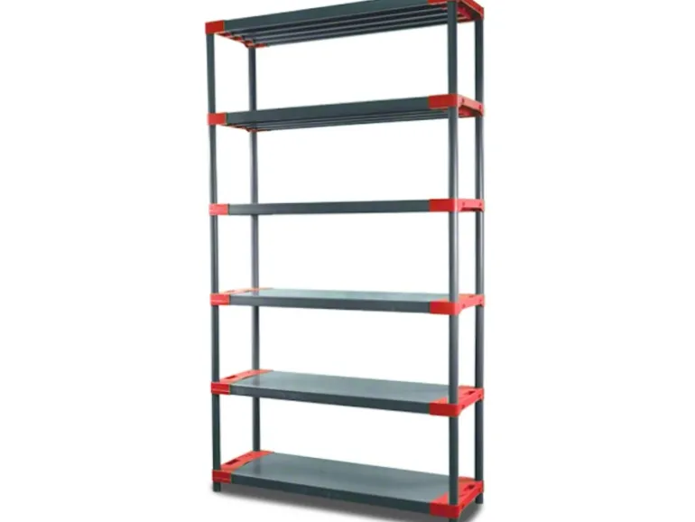 PROREGAL Kunststoffregal Grey Bear Extra-Tall HxBxT 220 x 100 x 46 cm Fachlast 120 kg Grau/Rot