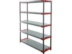 PROREGAL Kunststoffregal Grey Bear Tall HxBxT 180 x 130 x 46 cm Fachlast 70 kg Grau/Rot
