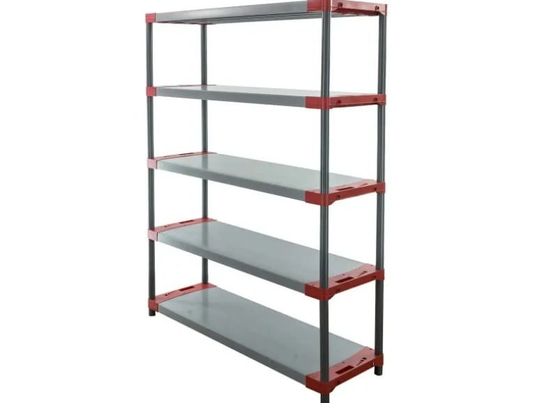 PROREGAL Kunststoffregal Grey Bear Tall HxBxT 180 x 130 x 46 cm Fachlast 70 kg Grau/Rot