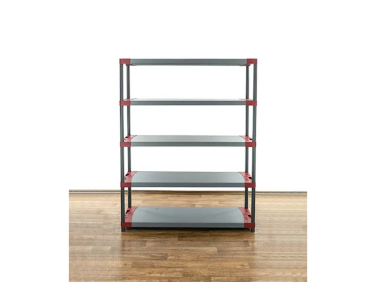 PROREGAL Kunststoffregal Grey Bear Tall HxBxT 180 x 130 x 46 cm Fachlast 70 kg Grau/Rot