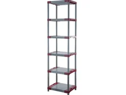 PROREGAL Kunststoffregal Grey Bear Extra-Tall HxBxT 220 x 60 x 46 cm Fachlast 120 kg Grau/Rot