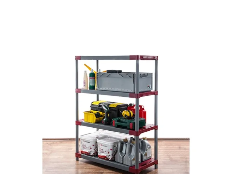 PROREGAL Kunststoffregal Grey Bear Low HxBxT 138 x 90 x 46 cm Fachlast 120 kg Grau/Rot
