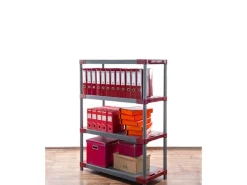 PROREGAL Kunststoffregal Grey Bear Low HxBxT 138 x 90 x 46 cm Fachlast 120 kg Grau/Rot