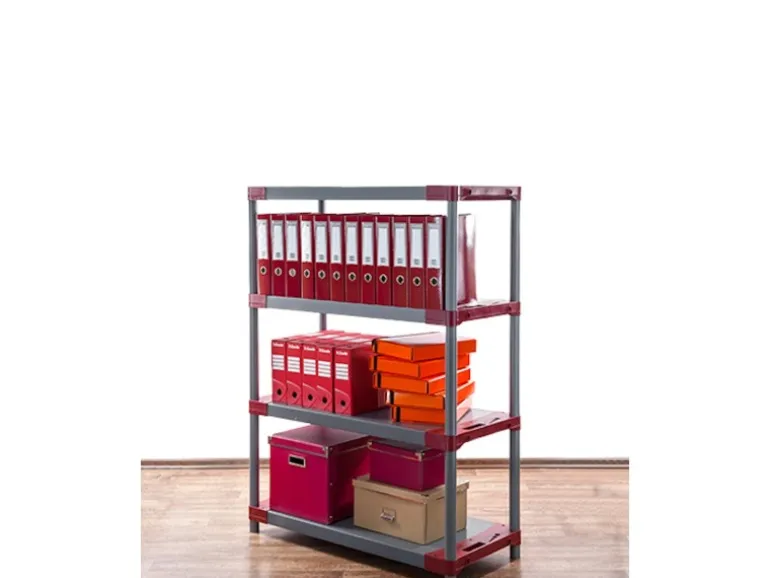 PROREGAL Kunststoffregal Grey Bear Low HxBxT 138 x 90 x 46 cm Fachlast 120 kg Grau/Rot