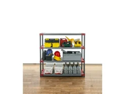PROREGAL Kunststoffregal Grey Bear Low HxBxT 138 x 130 x 46 cm Fachlast 70 kg Grau/Rot