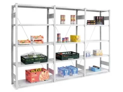 PROREGAL Lebensmittel Fachbodenregal Stecksystem T-Profil Grundregal HxBxT 250 x 100 x 80 cm 6 Ebenen Fachlast 130 kg Hygienische Beschichtung Weiß