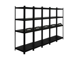 PROREGAL Mega Deal 5 x All Black Series Schwerlastregal Ragnar HxBxT 150 x 45 x 45 cm Fachlast 100 kg Matt Schwarz Kellerregal Steckregal Garagenregal