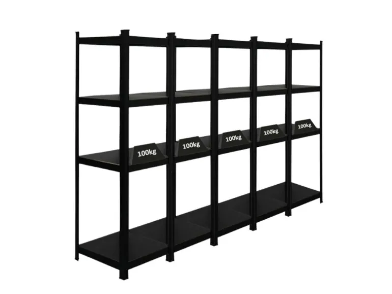 PROREGAL Mega Deal 5 x All Black Series Schwerlastregal Ragnar HxBxT 150 x 45 x 45 cm Fachlast 100 kg Matt Schwarz Kellerregal Steckregal Garagenregal