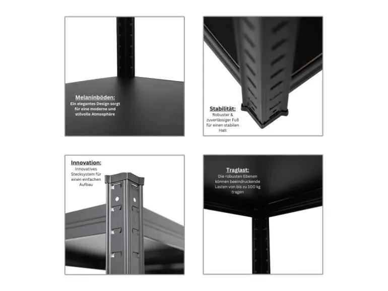 PROREGAL Mega Deal 2 x All Black Series Schwerlastregal Ragnar HxBxT 150 x 45 x 45 cm Fachlast 100 kg Matt Schwarz Kellerregal Steckregal Garagenregal