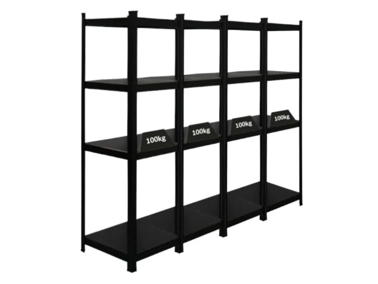 PROREGAL Mega Deal 4 x All Black Series Schwerlastregal Ragnar HxBxT 150 x 45 x 45 cm Fachlast 100 kg Matt Schwarz Kellerregal Steckregal Garagenregal