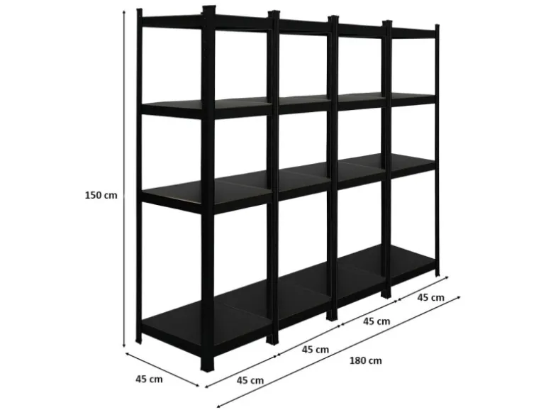 PROREGAL Mega Deal 4 x All Black Series Schwerlastregal Ragnar HxBxT 150 x 45 x 45 cm Fachlast 100 kg Matt Schwarz Kellerregal Steckregal Garagenregal
