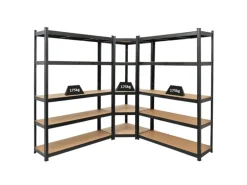 PROREGAL Mega Deal 1 x Eckregal & 2x Schwerlastregal Ragnar HxBxT 180 x 190 x 40 cm Fachlast 175 kg Schwarz Kellerregal Steckregal Garagenregal