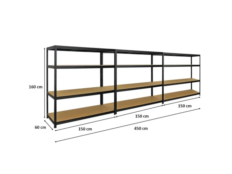 PROREGAL Mega Deal 3er-Set Schwerlastregal Giant Elephant 160x150x60cm mit 4 Ebenen Fachlast 200kg Schwarz