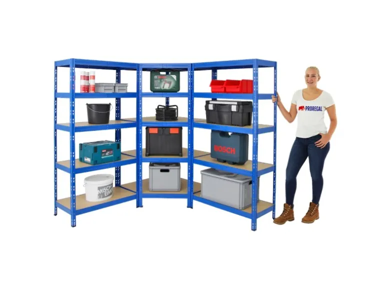 PROREGAL Mega Deal Tiger 1x Eckregal & 2x Schwerlastregal 180x 90x 45 cm Fachlast 175 & 265 kg Blau