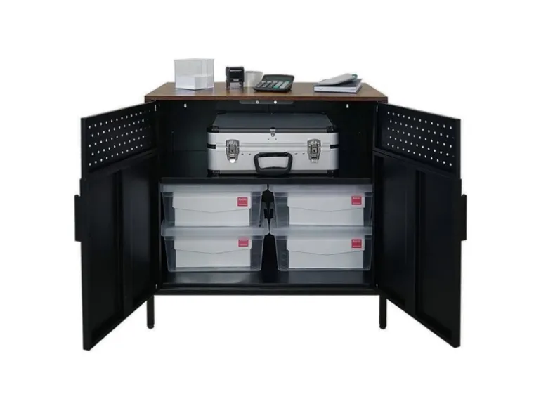 PROREGAL Mega Deal 5x Aktenschrank Lion Metall Mit Beinen Metallschrank Doppeltür 76x80x40Cm Kommode 2 Verstellbare Einlegeböden Vintagebraun/Schwarz