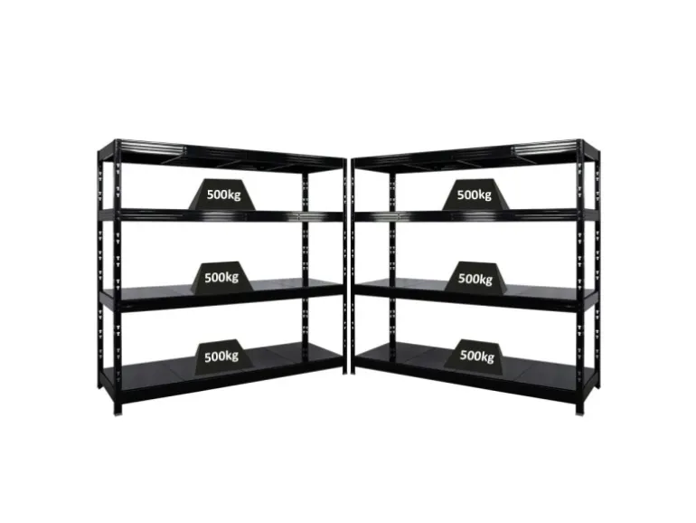 PROREGAL Mega Deal 2x Profi Schwerlastregal Rhino HxBxT 180x200x60cm 4 Stahlplatten-Ebenen Fachlast 500kg Schwarz