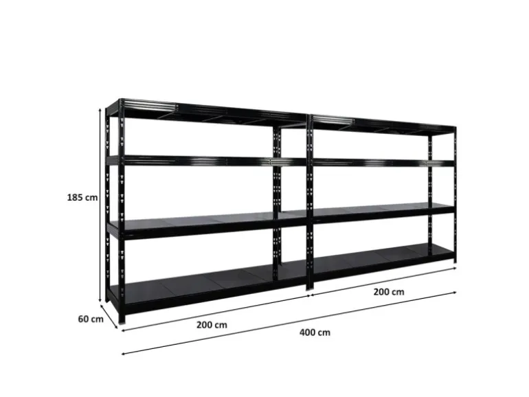 PROREGAL Mega Deal 2x Profi Schwerlastregal Rhino HxBxT 180x200x60cm 4 Stahlplatten-Ebenen Fachlast 500kg Schwarz