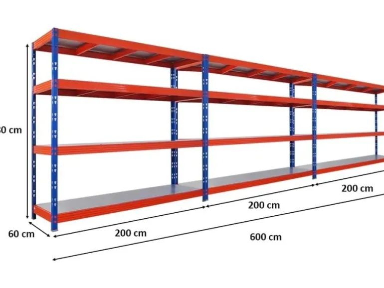 PROREGAL Mega Deal 3x Profi Schwerlastregal Rhino HxBxT 180x200x60cm 4 Stahlplatten-Ebenen Fachlast 500kg Blau/Orange