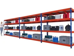 PROREGAL Mega Deal 3x Profi Schwerlastregal Rhino HxBxT 180x200x60cm 4 Stahlplatten-Ebenen Fachlast 500kg Blau/Orange