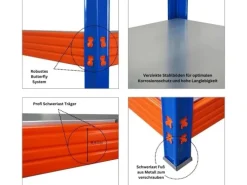 PROREGAL Mega Deal 3x Profi Schwerlastregal Rhino HxBxT 180x200x60cm 4 Stahlplatten-Ebenen Fachlast 500kg Blau/Orange