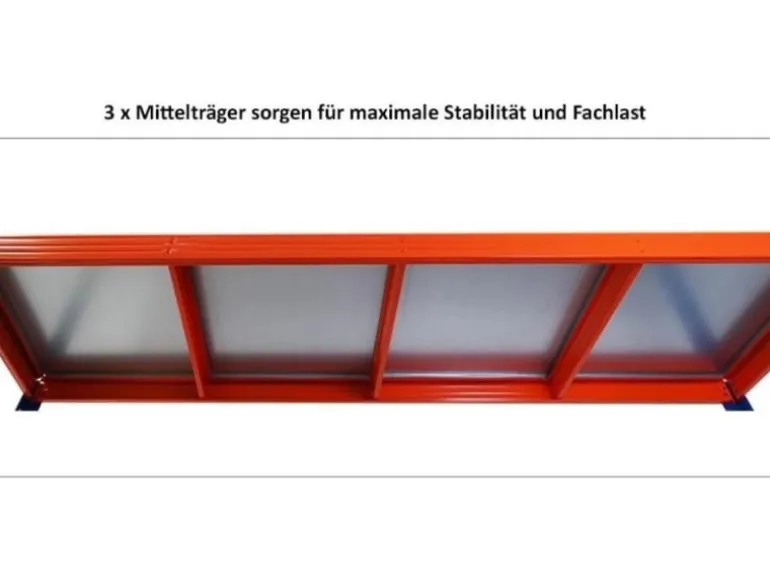 PROREGAL Mega Deal 3x Profi Schwerlastregal Rhino HxBxT 180x200x60cm 4 Stahlplatten-Ebenen Fachlast 500kg Blau/Orange