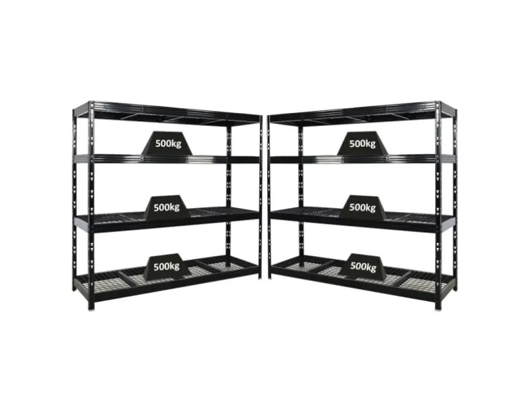 PROREGAL Mega Deal 2x Profi Schwerlastregal Rhino HxBxT 180x200x60cm 4 Gitterrost-Ebenen Fachlast 500kg Schwarz
