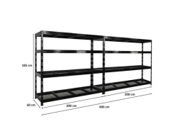 PROREGAL Mega Deal 2x Profi Schwerlastregal Rhino HxBxT 180x200x60cm 4 Gitterrost-Ebenen Fachlast 500kg Schwarz