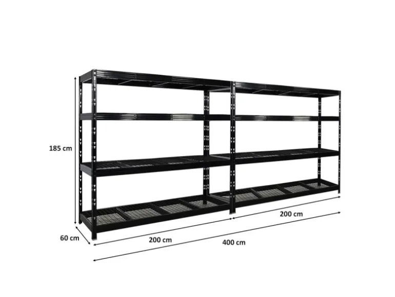 PROREGAL Mega Deal 2x Profi Schwerlastregal Rhino HxBxT 180x200x60cm 4 Gitterrost-Ebenen Fachlast 500kg Schwarz