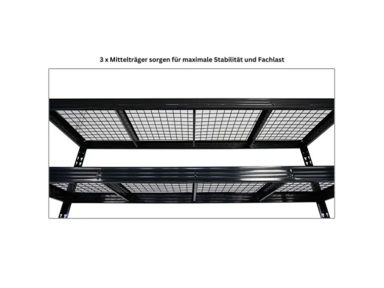 PROREGAL Mega Deal 2x Profi Schwerlastregal Rhino HxBxT 180x200x60cm 4 Gitterrost-Ebenen Fachlast 500kg Schwarz