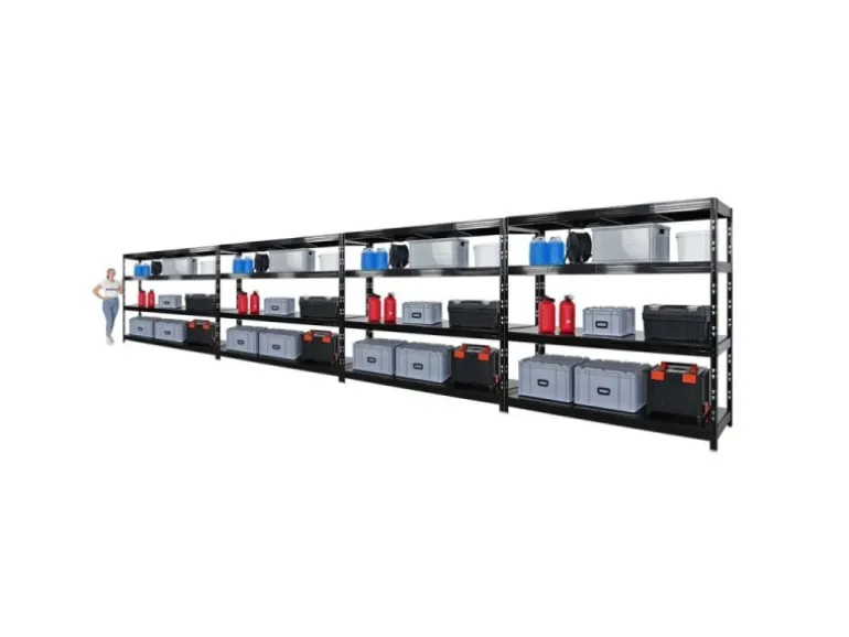 PROREGAL Mega Deal 4x Profi Schwerlastregal Rhino HxBxT 180x200x60cm 4 Stahlplatten-Ebenen Fachlast 500kg Schwarz