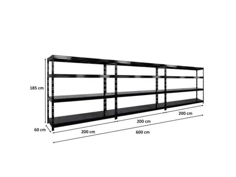 PROREGAL Mega Deal 3x Profi Schwerlastregal Rhino HxBxT 180x200x60cm 4 Stahlplatten-Ebenen Fachlast 500kg Schwarz