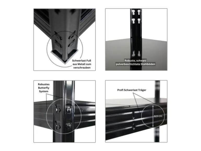 PROREGAL Mega Deal 3x Profi Schwerlastregal Rhino HxBxT 180x200x60cm 4 Stahlplatten-Ebenen Fachlast 500kg Schwarz