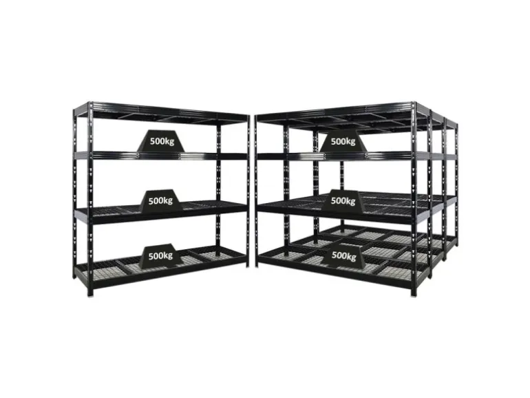 PROREGAL Mega Deal 4x Profi Schwerlastregal Rhino HxBxT 180x200x60cm 4 Gitterrost-Ebenen Fachlast 500kg Schwarz