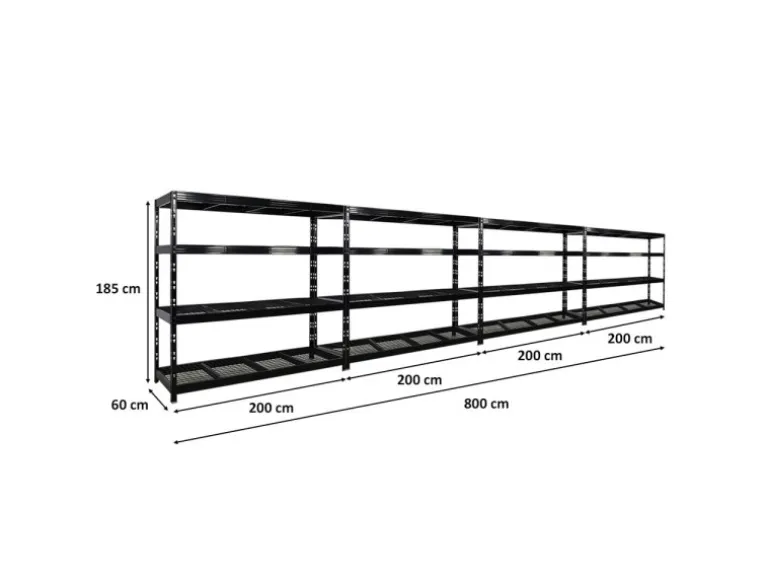PROREGAL Mega Deal 4x Profi Schwerlastregal Rhino HxBxT 180x200x60cm 4 Gitterrost-Ebenen Fachlast 500kg Schwarz