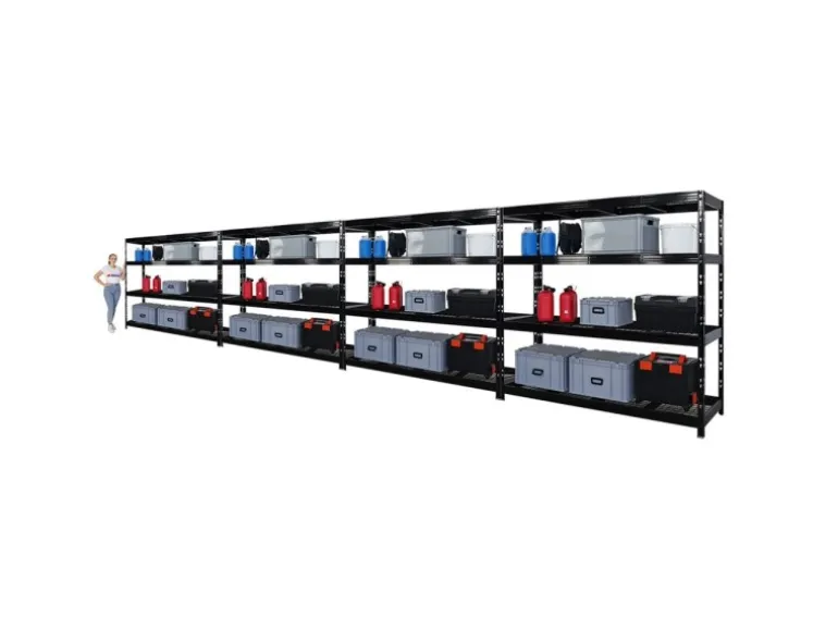 PROREGAL Mega Deal 4x Profi Schwerlastregal Rhino HxBxT 180x200x60cm 4 Gitterrost-Ebenen Fachlast 500kg Schwarz