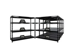 PROREGAL Mega Deal 5x Profi Schwerlastregal Rhino HxBxT 180x200x60cm 4 Stahlplatten-Ebenen Fachlast 500kg Schwarz