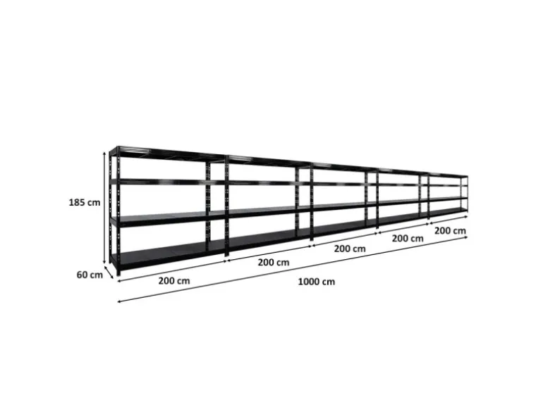 PROREGAL Mega Deal 5x Profi Schwerlastregal Rhino HxBxT 180x200x60cm 4 Stahlplatten-Ebenen Fachlast 500kg Schwarz
