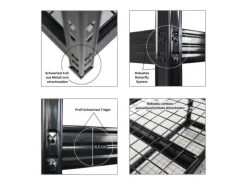 PROREGAL Mega Deal 3x Profi Schwerlastregal Rhino HxBxT 180x200x60cm 4 Gitterrost-Ebenen Fachlast 500kg Schwarz
